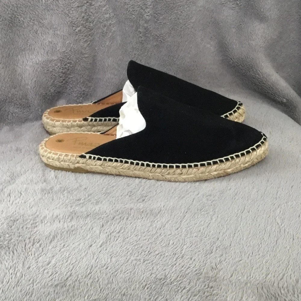 NWOT Pinaz Black Suede Espadrille Mules